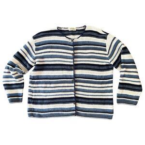St. John’s Bay Nelly Cardigan Navy Oat Stripe Vintage Hand Knit sz M